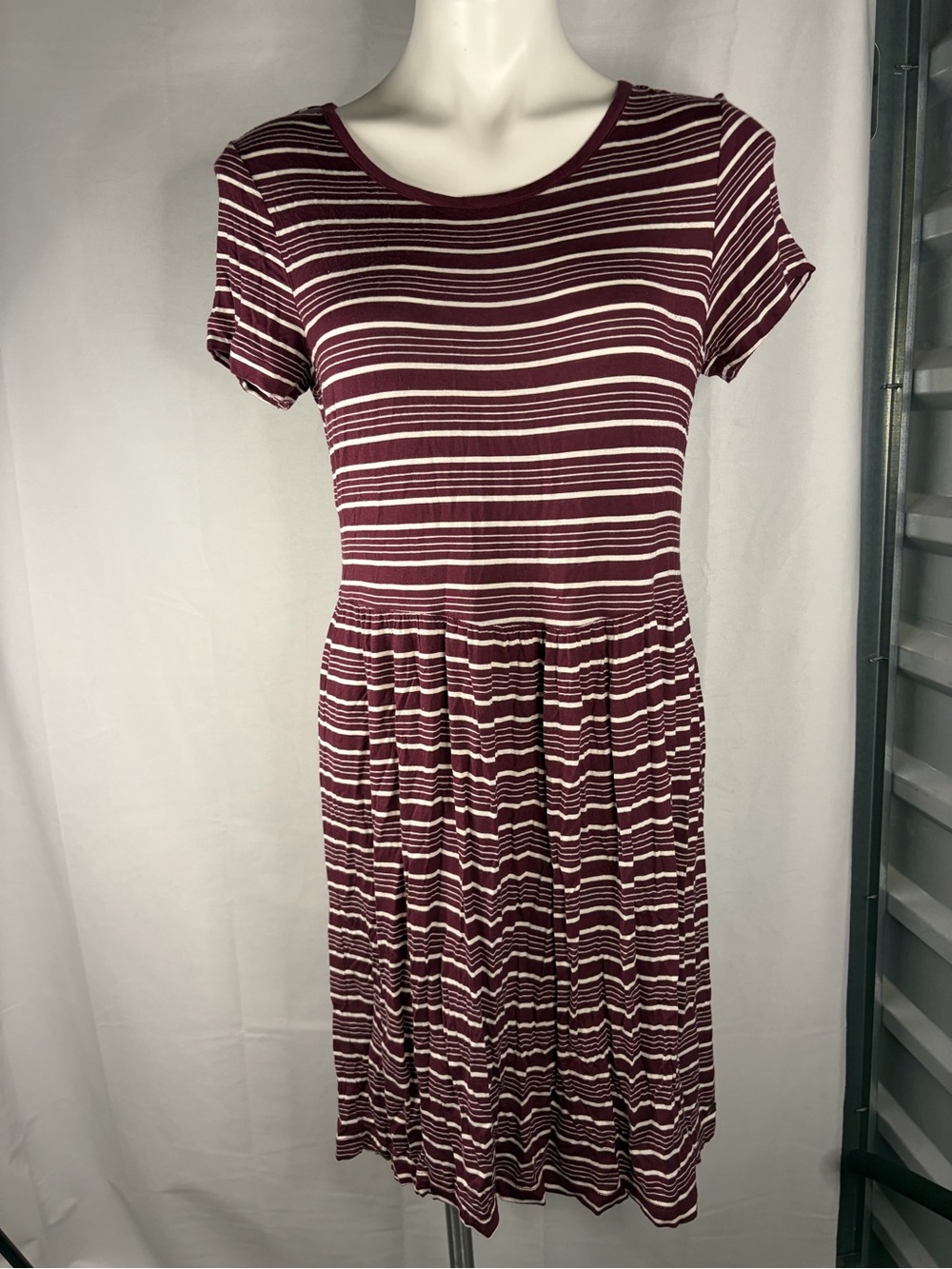 Roxy Burgundy and White Striped Short Sleeve Dress